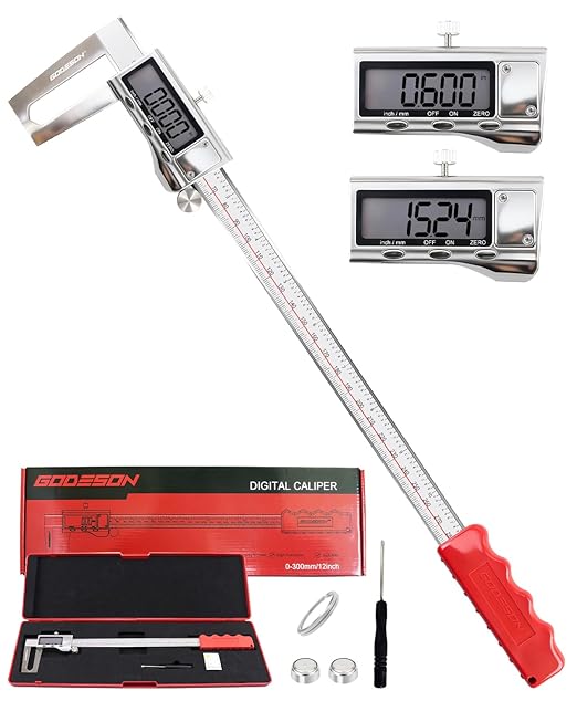 Digital Caliper 12 inch with Outer Groove, Brake Disc Rotor measuring tool, Stainless Steel Digital Calipers for 3D Printing & DIY, LCD Display, Inch/MM Units, Auto-Off, Rubberized Grip & Storage Case