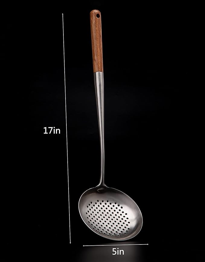 FJNATINH Solid 304 Stainless Steel Skimmer Slotted Spoon Colander Strainer Ladle for Cooking and Frying, Kitchen Utensils Wire Strainer Pasta Strainer Spoon