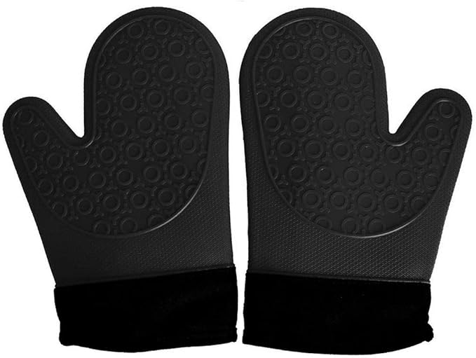 2PCS Black Professional Extra Large Silicone Oven Mitts and Pot Holders Oven Gloves Heat Resistant Gloves Kitchen Mittens BBQ Holders for Cooking Grill Rubber for Cooking
