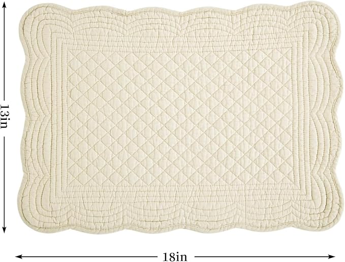 HOMBYS Quilted Placemats Set of 4 Washable-Rectangular Placemats for Kitchen Table-100% Cotton Fabric Rectangular Table Mats-Cotton, (Flax)