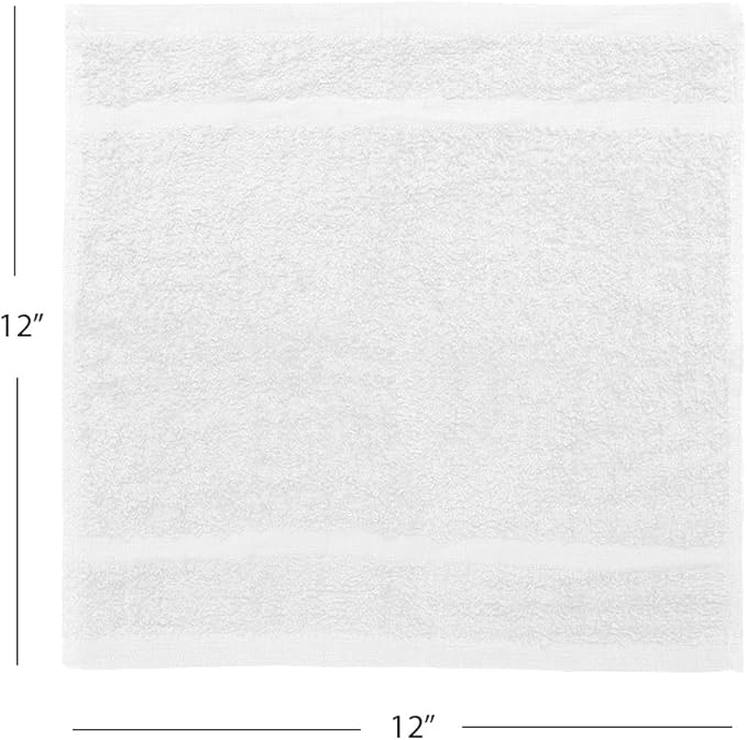 Avalon Towels Cotton Washcloths – (Pack of 48) Size 12x12 Inches, 100% Ring Spun Cotton, Soft & Absorbent Face Towels, Gym Towels, Hotel and Spa Quality, Reusable Fingertip Towels (White)