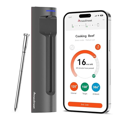 Wireless Meat Thermometer, Bluetooth Thermometer, Smart Digital Wireless Meat Thermometer with App Control, IP69 Waterproof, Digital Cooking Thermometer for BBQ, Oven, Grill, Smoker (S Pro)