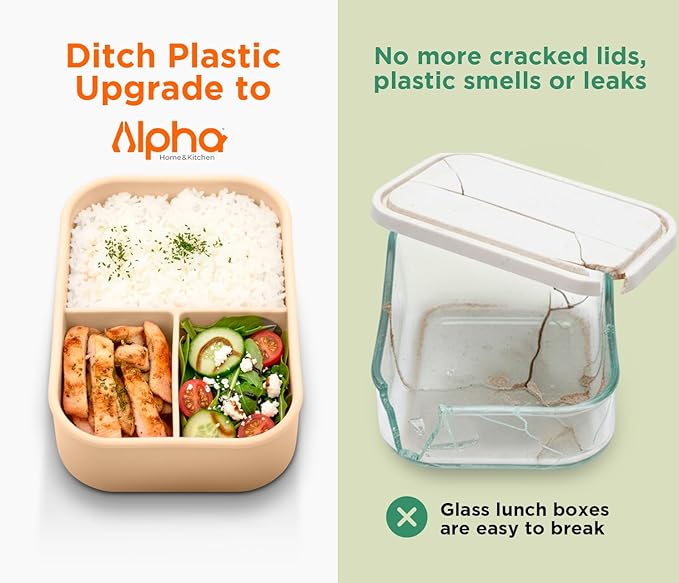3 Compartment Silicone Bento Box for Kids – BPA Free Snack Container, Leak-Resistant School Lunch Box, Small Portions, Easy to Clean, Dishwasher Safe