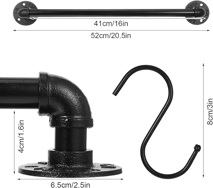 2 Pcs 21 Inch Wall Mounted Pot Rack, Black Iron Industrial Pipe Pan Hanger with 10 Hooks, Kitchen Utensil Organizer and Storage Solution for Pots, Pans and Lids