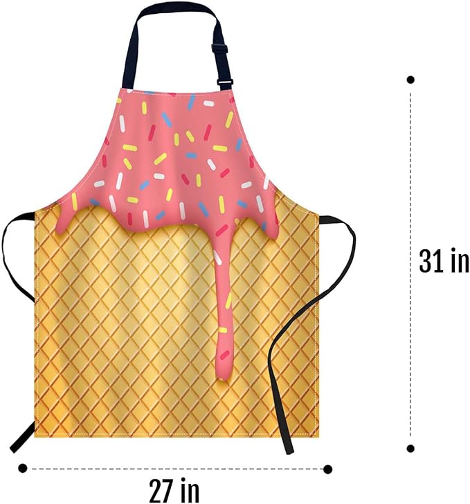 oFloral Pink Ice Cream Apron, Cooking & Baking Apron, Kitchen Apron, Unisex Adult, 27 X 31 Inch