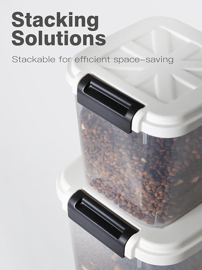 LivLab Mker 5 lbs Dog Food Storage Container with Lids Airtight Pet Food Container Cat Treat Container, Dry Pet Food Storage Bin for Cereal, Birds, Rice and Grain(6 lbs), White