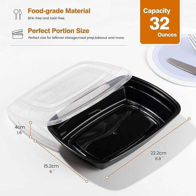 Glotoch Express 32oz 1-Compartment Meal Prep Containers with Lids, Durable BPA-Free Plastic Meal Prep Boxes, Microwave/Freezer/Dishwasher Safe, 150 Pack
