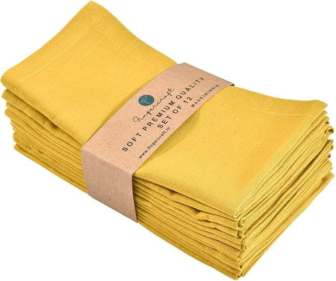 Fingercraft Cloth Napkins Set of 12, Cotton Linen Blend, Premium Quality, Mitered Corners for Every Day Use Christmas Napkins Cloth, Pre Shrunk and Good Absorbency 18x18 inch Gold Easter Color