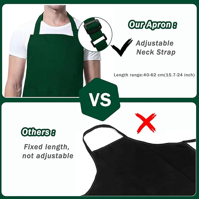 3 Pack Black White Chef Apron, Adjustable Kitchen Apron with 3 Pocket for Men Women Waitress Waiter Serve (Polycotton)