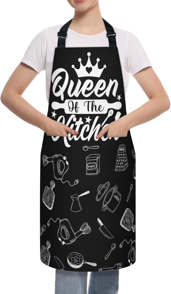 Apron with Pockets for Woman - Adjustable Kitchen Cooking Apron Chef Apron for Grilling BBQ Baking
