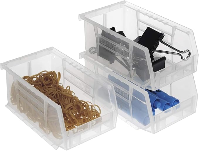 Akro-Mils 30220 AkroBins Plastic Storage Bins, Space-Saving Stackable Bins for Garage, Pantry, Craft Organization, 7" x 4" x 3", Clear, 24-Pack