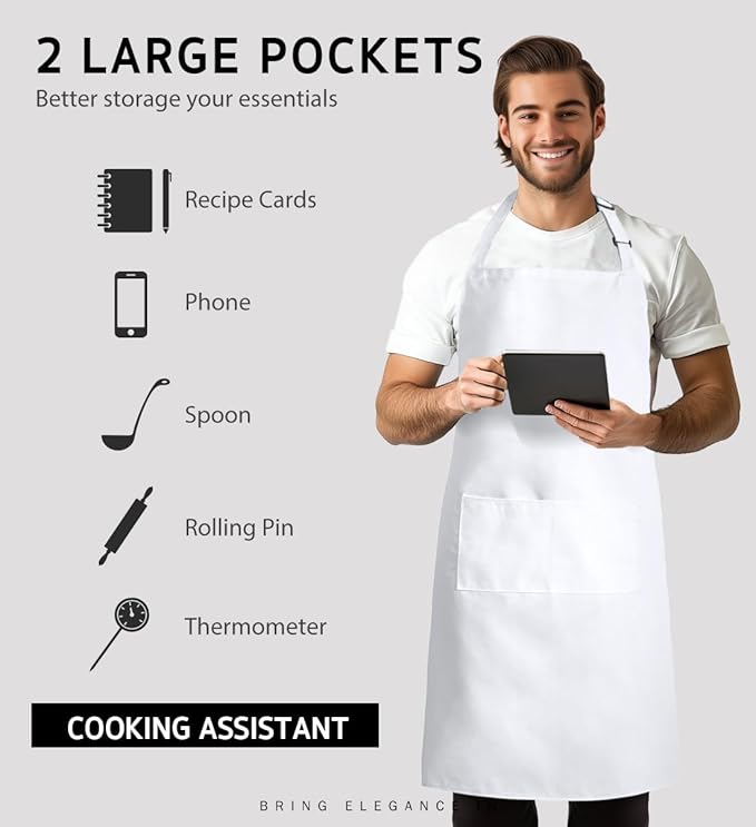 Syntus Apron for Men Women, Adjustable Cooking Kitchen Chef Aprons with 2 Pockets, Cotton/Polycotton/Polyester