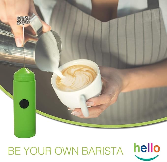 MATCHA DNA HELLO Milk Frother - Double Whisk Head, Handheld Battery Operated Electric Foam Maker For Bulletproof Coffee, Lattes, Cappuccino, Hot Chocolate, Sleek Drink Mixer With Stand (GREEN)