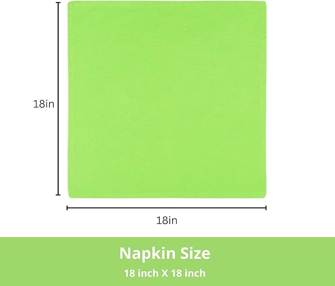 PurpleEssences Set of 12 Cloth Dinner Napkins 100% Cotton 18x18 Inch - Soft Durable Washable - Ideal for Farmhouse Party St Patricks Day Spring Summer - Perfect Everyday Use Table Linen - Apple Green