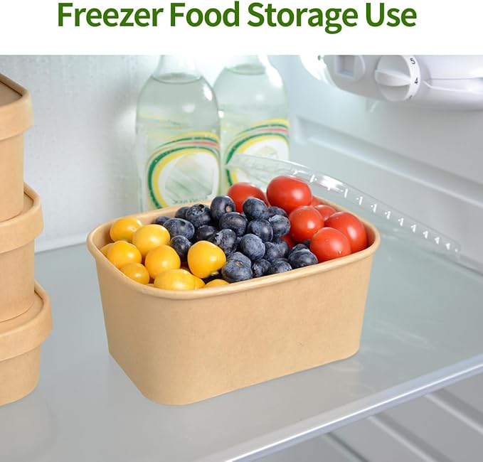 50 Pack 35 oz Paper Food Containers with Lids, Microwavable and Freezer Use Paper Meal Prep Containers Disposable Food Prep and Take Out Food Containers, 50 Bowls 50 Lids