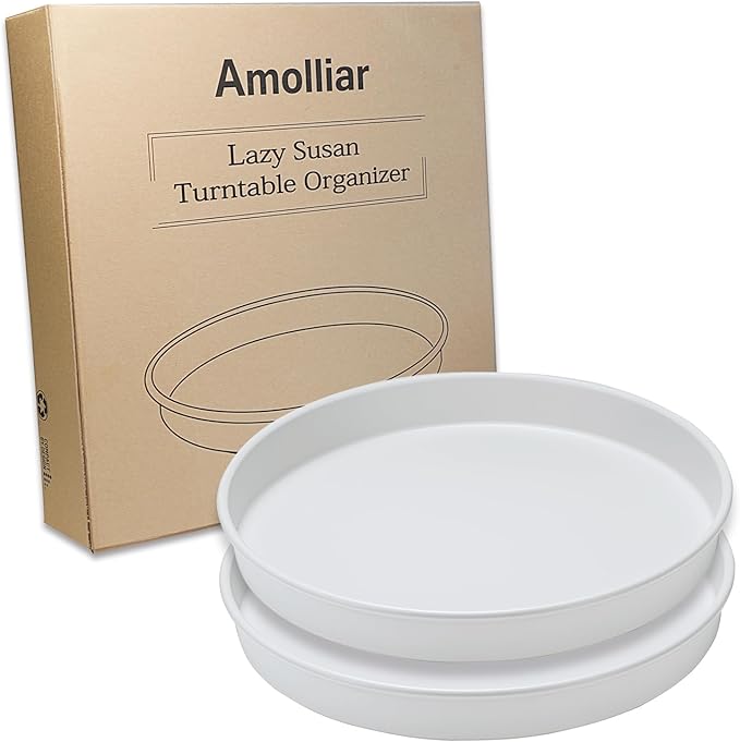Amolliar Trays for Household Purposes, Lazy Susan Turntable Organizer, Metal Rotating Spice Rack for Kitchen Fridge, Cabinet, Countertop, Vanity, Pantry Storage, Under Sink Organizer, White 10" 2 Pack
