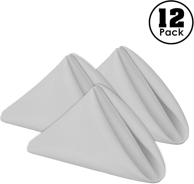 Gee Di Moda Cloth Napkins - 17 x 17 Inch Silver Dinner Napkins - Set of 12 Soft & Absorbent Washable Fabric Cloth Table Napkins with Hemmed Edges for Hotel Restaurant, Holiday Parties & Wedding