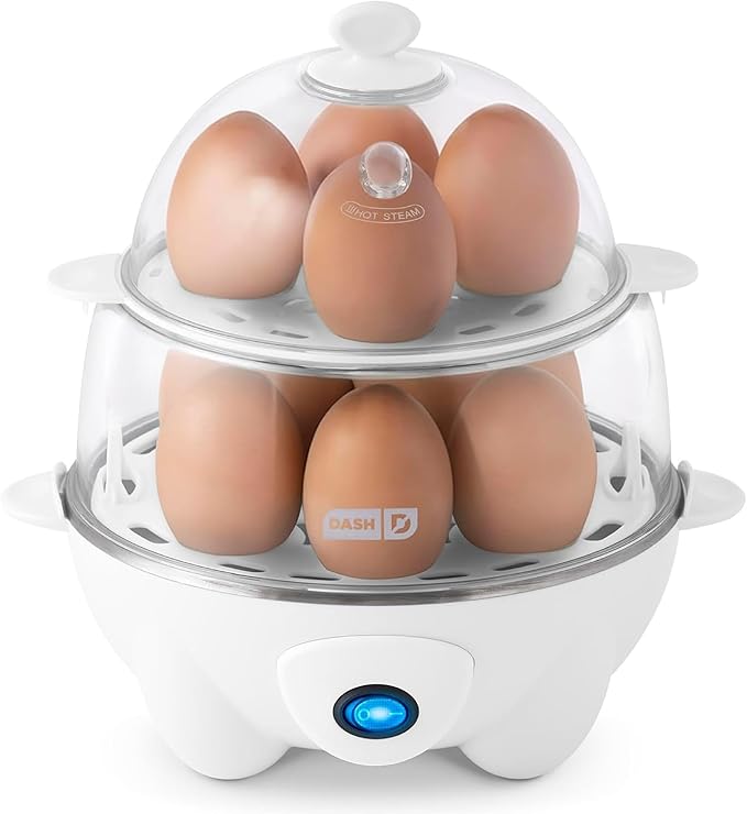 Dash Deluxe Egg Cooker - Boiler, Poacher & Steamer - Includes Measuring & Recipe Guide - Dishwasher Safe - BPA Free - Holds 12 Eggs, White