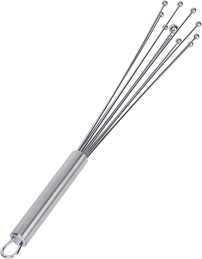 Restaurantware 12.5 in Stainless Steel Ball Whisk - German Standard Egg Beater with Ergonomic Handle, Dishwasher Safe - Manual Mixer Cooking Whisk for Baking, Stirring, Sauces, Beating