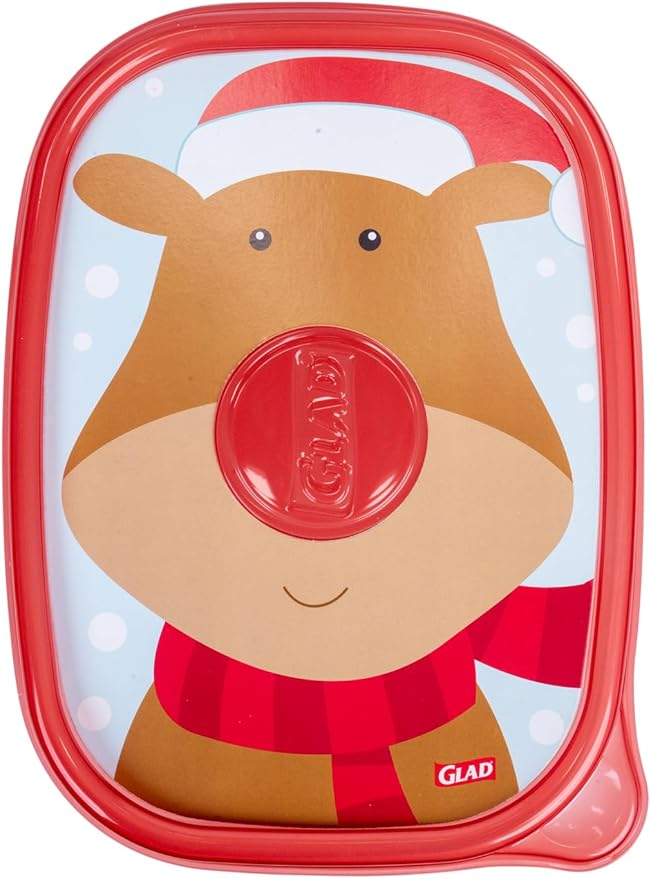 Glad GladWare Holiday Food Storage Containers with Reversible Gift Tags, Large Rectangle BPA Free Plastic for Holiday Cookies and Gifting, Microwave Freezer Dishwasher Safe, 64 Oz, 3 Count