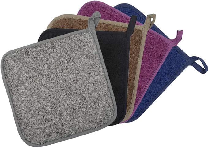Pot Holders for Kitchen, 100% Cotton Terry Pot Holder Set of 5, Multi Color Hot Pads for Cooking, Baking, Hot Dishes and Countertop Protection