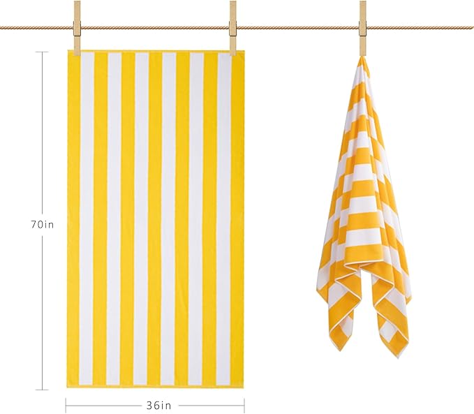 LULUHOME Large Oversized Beach Towel - Big Cotton 36 x 70 Inch Striped Pool Towel, Large Cabana Soft Swimming Towel for Adult Men Women,Yellow