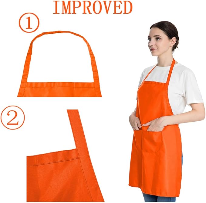Total 6PCS Plain Color Bib Apron Adult Women Unisex Durable Comfortable with 2 Front Pocket Washable Chef for Cooking Baking Kitchen Restaurant Crafting Orange