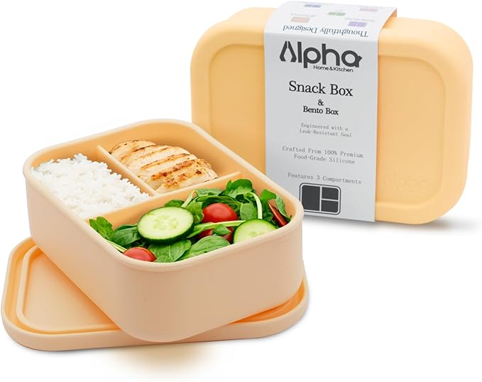 3 Compartment Silicone Bento Box for Kids – BPA Free Snack Container, Leak-Resistant School Lunch Box, Small Portions, Easy to Clean, Dishwasher Safe