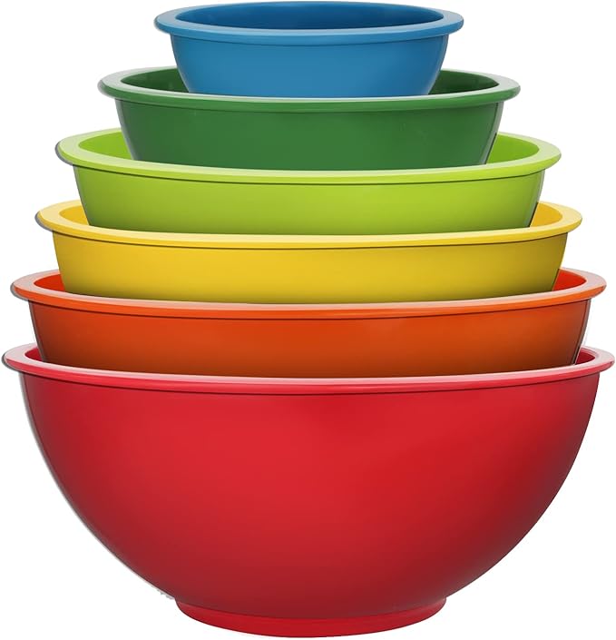 Classic Mixing Bowl Set, Microwave and Dishwasher Safe,Ideal for Baking, Prepping, Cooking and Serving Food (Set of 6) (Red)