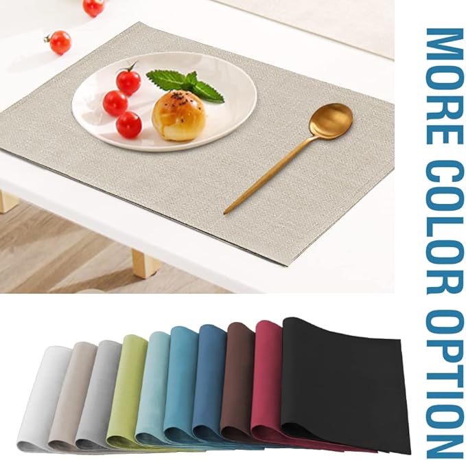 H.VERSAILTEX Linen Placemats Set of 8 Premium Solid Table Placemats for Dining Table Spill-Proof Waterproof Table Mats Heat-Resistant Kitchen Table Mats Washable, 12x18 inches, Taupe