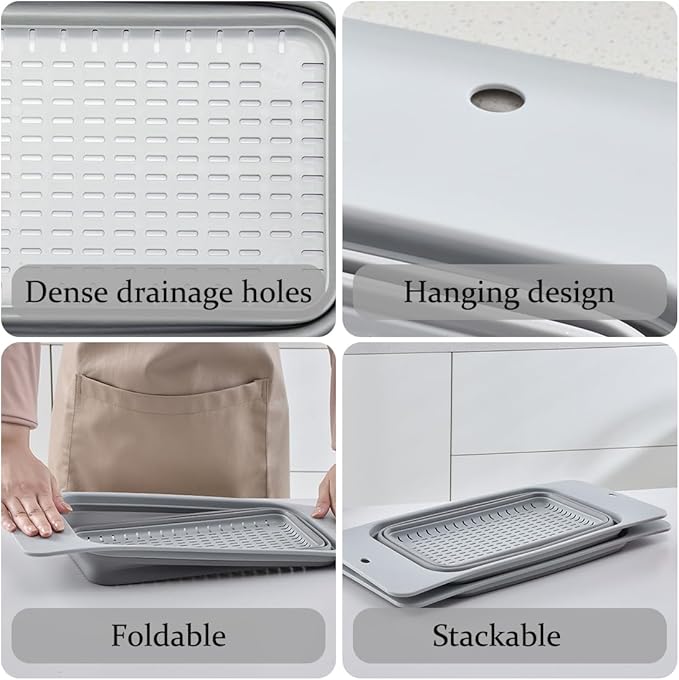 Collapsible Colander Silicone Kitchen Strainer, Over The Sink Strainer Basket for Wash Vegetables and Fruits, Drain Cooked Pasta and Dry Dishes, New Kitchen Essentials - Gray