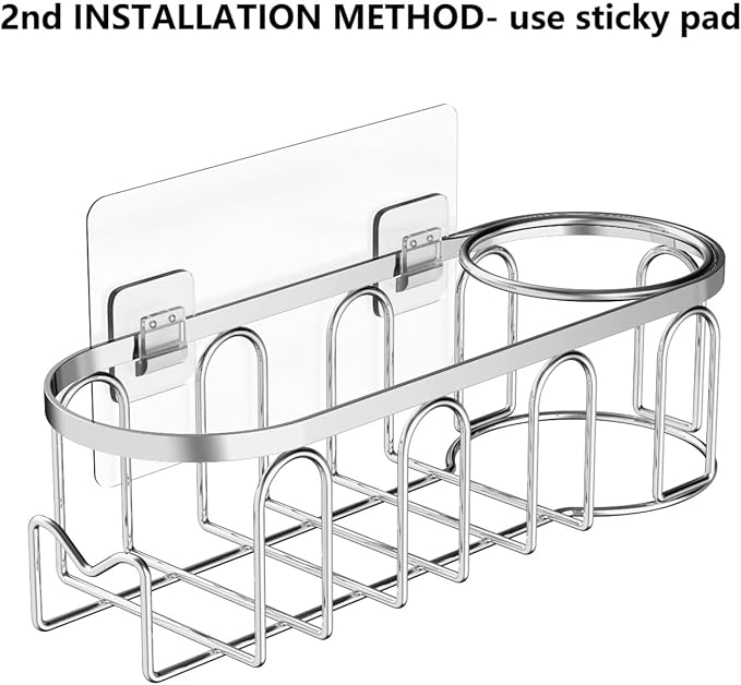 TESOT Sink Caddy Sponge Holder for Kitchen Sink 2 Suspension Options(Suction Cups and Adhesive Hook), SUS304 Stainless Steel, Silver