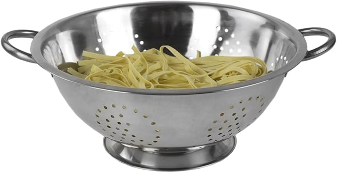 Metal Colander With Stainless Steel Finish By Home Basics, 5 QT | Medium Colander | With Easy-Grip Handles | Strainers and Colanders Perfect For Pasta and Veggies