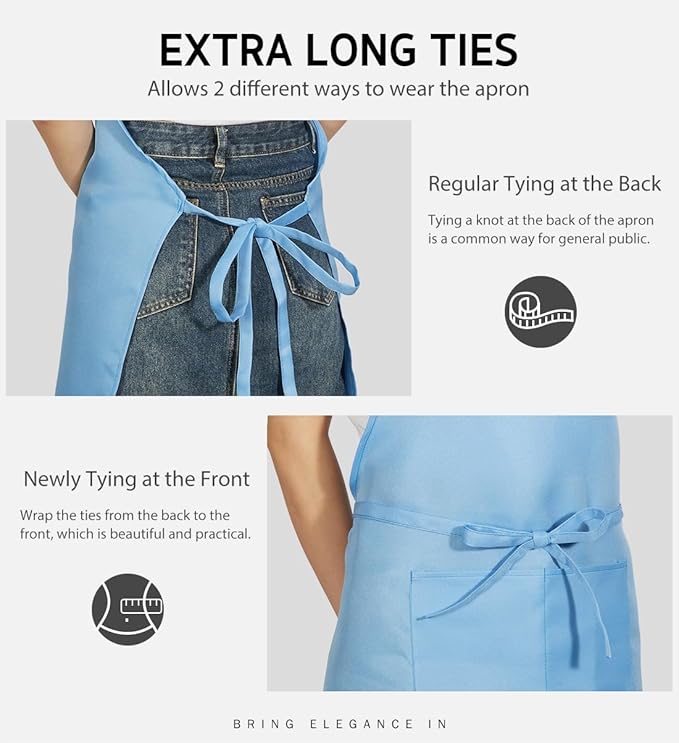 Syntus Apron for Men Women, Adjustable Cooking Kitchen Chef Aprons with 2 Pockets, Cotton/Polycotton/Polyester