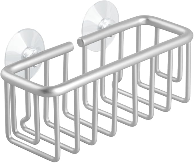 iDesign Metro Rustproof Aluminum Suction Sponge Holder for Kitchen Sink - Basket, Silver