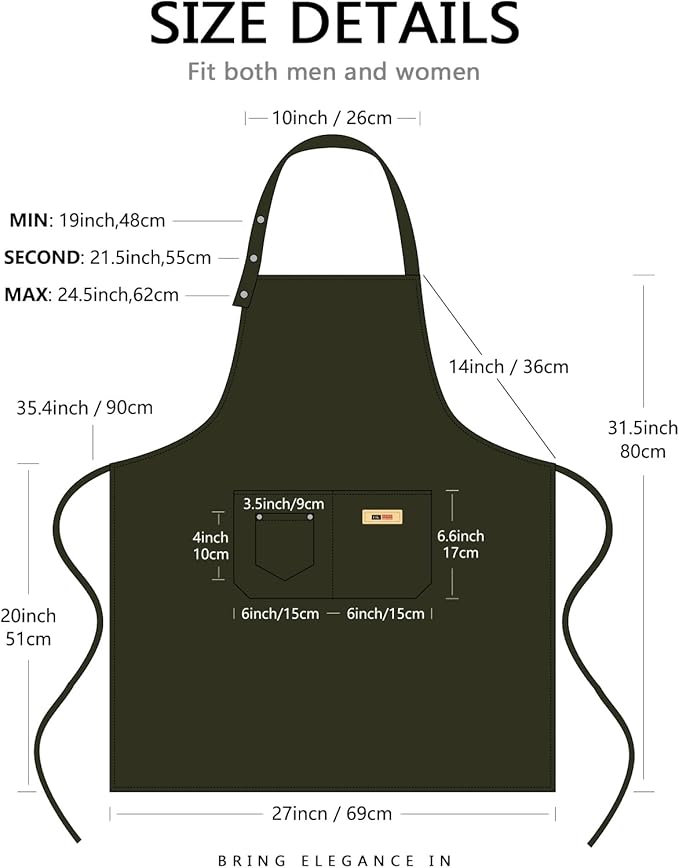 Yuubin Extra Large Aprons for Men Adjustable Button Apron with Pockets Chef Cooking Kitchen Aprons Women,Water&Oil Resistant