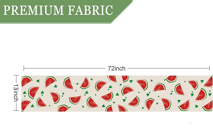 Summer Table Runner Watermelon Green Heart Burlap Table Decoration Holiday Home Party Kitchen Dining Table Supplies 13x72 Inch
