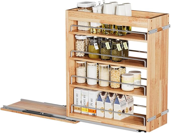 OCG 4 Tier Pull Out Spice Rack Holder Shelves (8" W x 22" D), spice organization for cabinet Storage Organization, pull out spice racks for inside cabinets