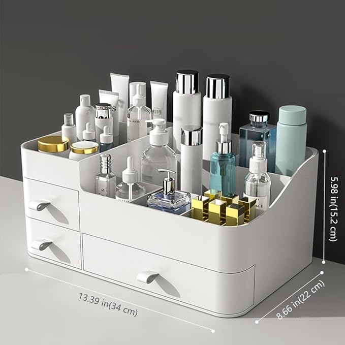 MIUOPUR White Makeup Organizer for Vanity, with 3 Drawers, Large Capacity, Ideal for Make up, Cosmetic, Skin care, Suitable for Bathroom Counter, Dressers, Desk