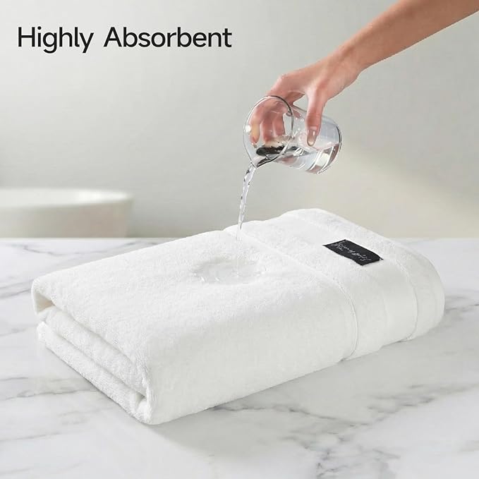 REDKISS Large Bath Towels Set 2 Piece, 100% Cotton, 31x63 in,Heavyweight 760G, Highly Absorbent & Quick Dry, Super Soft Luxury Shower Towels for Bathroom,Hotel Collection - White