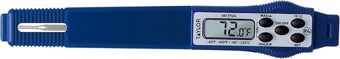 Taylor 9877FDA Compact Waterproof Digital Food Thermometer, 2.81 Inch Stem Length with FDA-Recommended 1.5mm Probe, NSF Certified, Blue