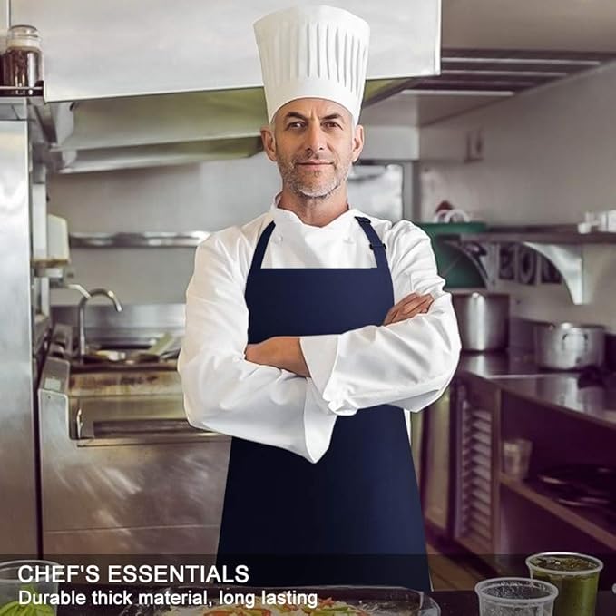 Jubatus 2 Pack Bib Aprons with 2 Pockets Cooking Chef Kitchen Apron for Women Men, Navy Blue