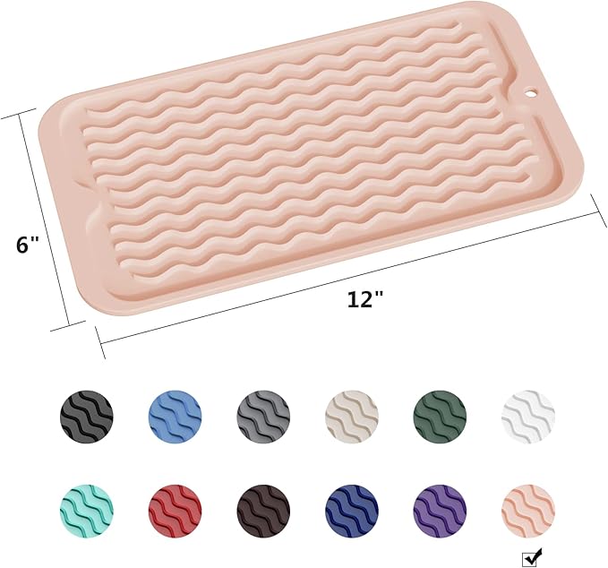 ZLR Silicone Sponge Holder & Sink Caddy Tray (6" x 12") - Narrow Dish Drying Mat for Kitchen Counter - Waterproof Soap Dispenser Organizer, Non-Slip Bathroom Vanity Tray (Peach Pink)