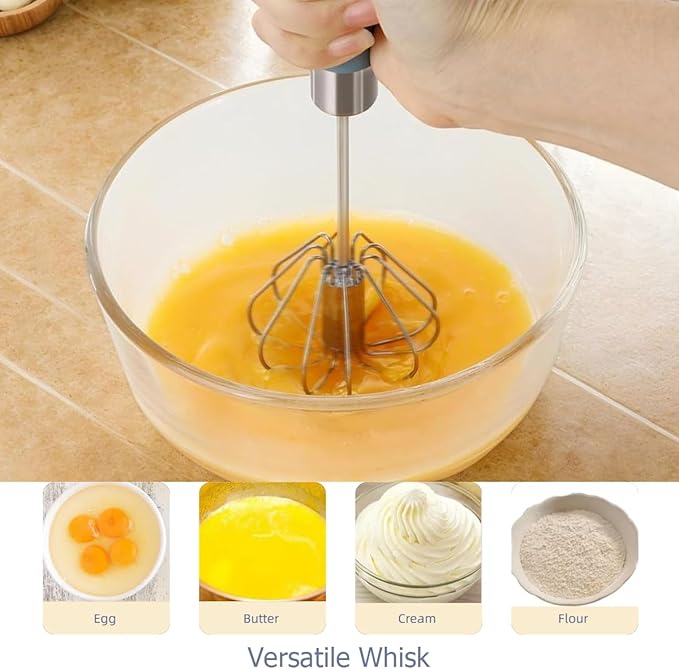 Semi Automatic Whisk & Egg Yolk Separator, Stainless Steel Mini Hand Push Whisk, Hand Mixer Egg Beater Wisking Tool & Egg Separator for Raw Eggs Set, for Cooking, Baking