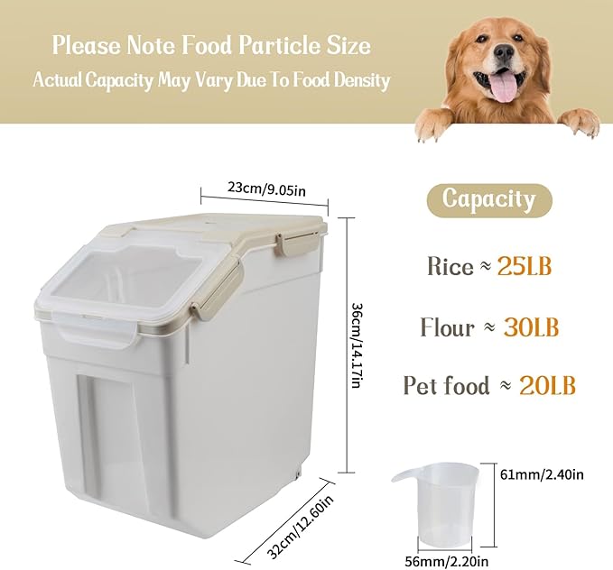 Saim Flour Storage Containers Bin 25lbs, 4Pack Airtight BPA Free Rice & Food Dispenser with Measuring Cup, Scoop - Kitchen Pantry Organizer for Flour, Rice, Grain, Cereal, Pet Food (Grey)