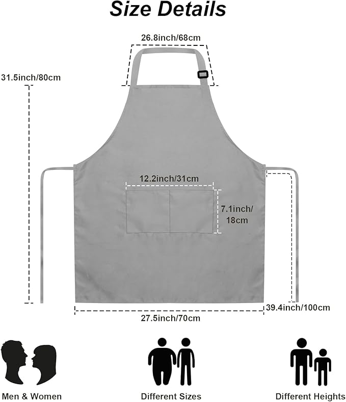 15 Pcs Adult Aprons Bulk with Pockets Adjustable Bib Chef Apron for Women Men Painting Cooking Crafting (S/L)
