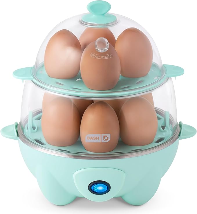 Dash Deluxe Egg Cooker - Boiler, Poacher & Steamer - Includes Measuring & Recipe Guide - Dishwasher Safe - BPA Free - Holds 12 Eggs, Aqua