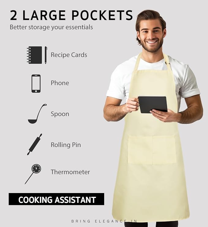 Syntus Apron for Men Women, Adjustable Cooking Kitchen Chef Aprons with 2 Pockets, Cotton/Polycotton/Polyester