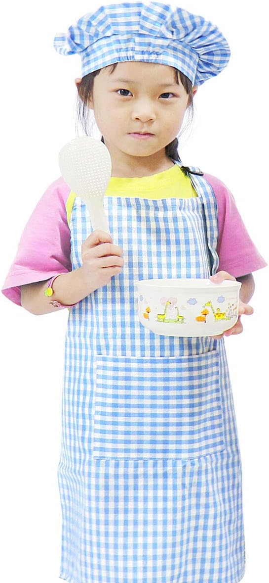 Jennice House Kids Apron and Chef Hat Set, Cute Children Baking Aprons for Cooking Baby Baking Aprons