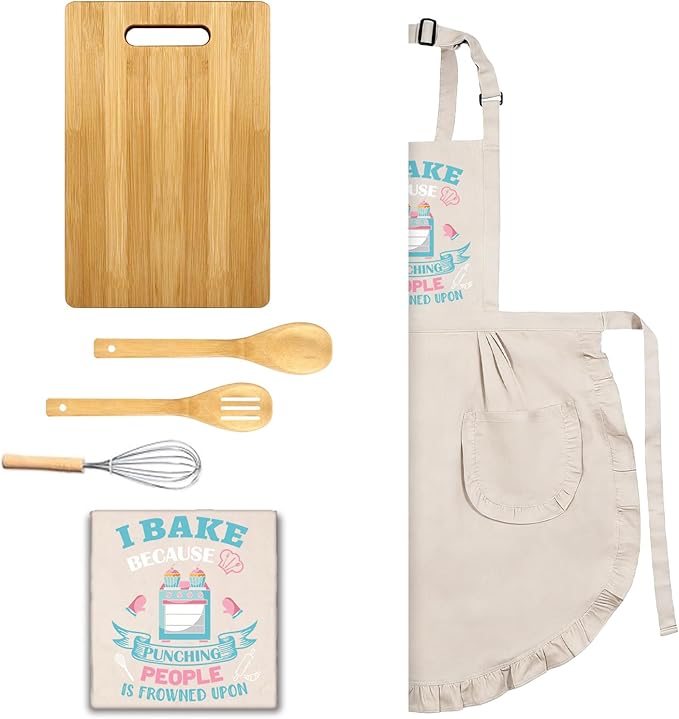 Baking Gifts, Baking Aprons, Baking Apron for Women with Pocket, I Baking Because People is Frowned Aprons, Kitchen Cooking Apron for Women Mom Family Mother's Day Thanksgiving